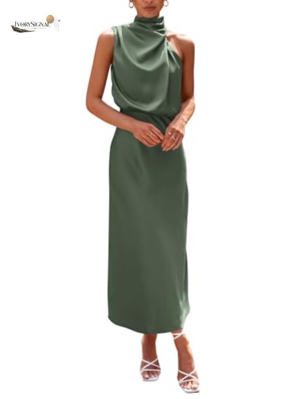 Satin Maxi Dress Sleeveless Mock Neck Formal Cocktail Wedding Guest